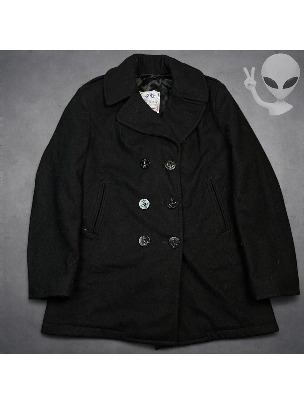 DSCP Quarterdeck US Navy Wool Pea Coat Womens 14L Black Double Breasted Size L